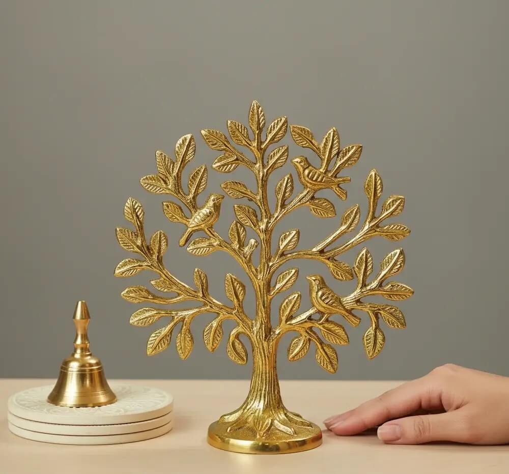 100% Pure Brass Kalpvriksh Tree with Birds – Sacred Kalpavriksha Tree of Life Showpiece (6 Inch) | Vastu & Feng Shui Decor The Copper Craftsman