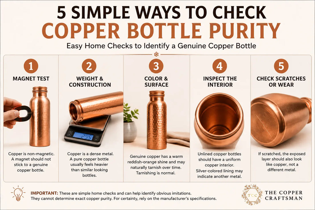 5 simple ways to check copper bottle purity, including magnet, weight, color, interior, and scratch tests