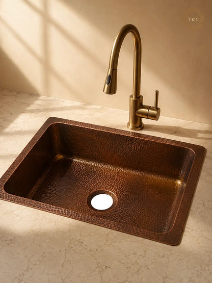 Handcrafted Copper Drop-In Kitchen Sink – 23.5″ × 17.5″ × 8″