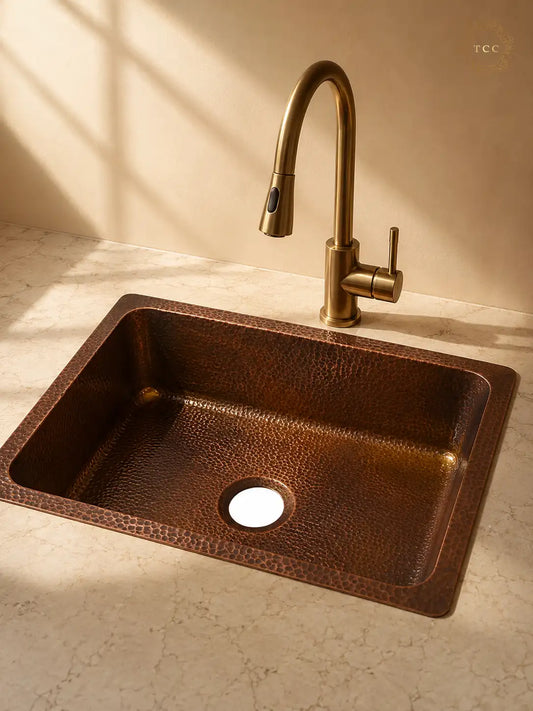 Handcrafted Copper Drop-In Kitchen Sink – 23.5″ × 17.5″ × 8″