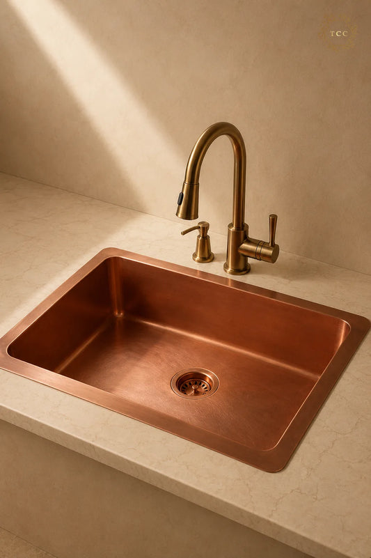 Copper Kitchen Sink (Handcrafted Antique) – 33″ × 22″ × 9″
