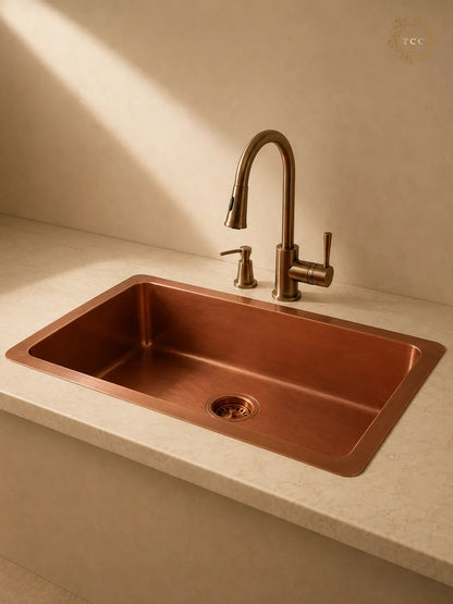 Copper Kitchen Sink (Handcrafted Antique) – 33″ × 22″ × 9″