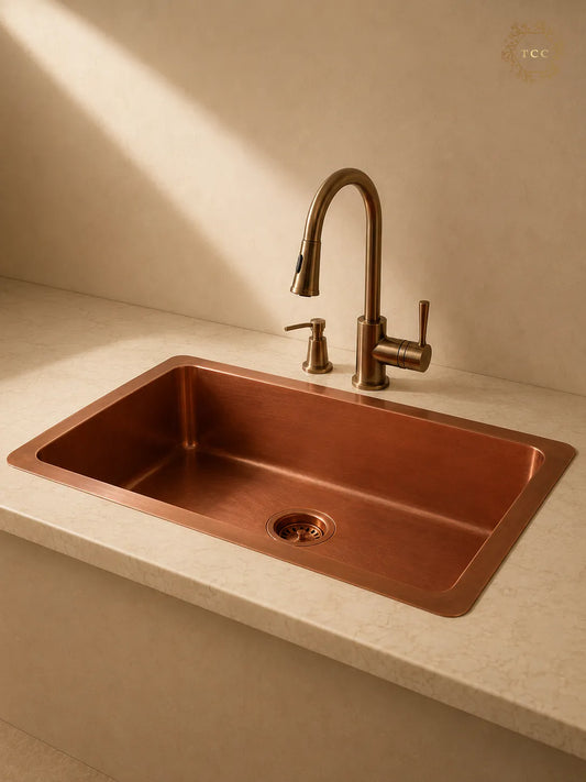 Copper Kitchen Sink (Handcrafted Antique) – 33″ × 22″ × 9″