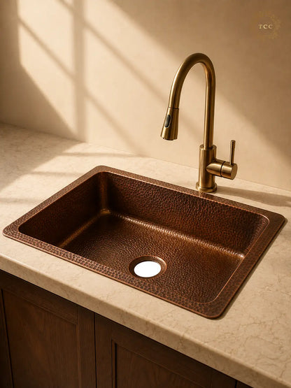 Handcrafted Copper Drop-In Kitchen Sink – 23.5″ × 17.5″ × 8″