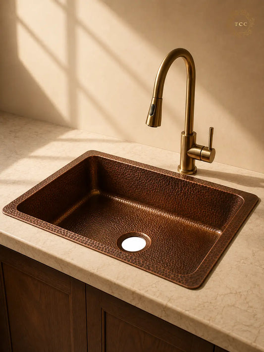 Handcrafted Copper Drop-In Kitchen Sink – 23.5″ × 17.5″ × 8″