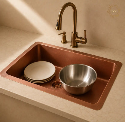 Copper Kitchen Sink (Handcrafted Antique) – 33″ × 22″ × 9″