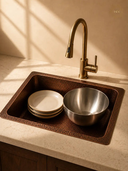 Handcrafted Copper Drop-In Kitchen Sink – 23.5″ × 17.5″ × 8″