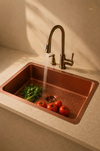 Copper Kitchen Sink (Handcrafted Antique) – 33″ × 22″ × 9″