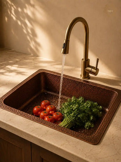 Handcrafted Copper Drop-In Kitchen Sink – 23.5″ × 17.5″ × 8″
