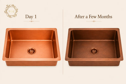 Copper Kitchen Sink (Handcrafted Antique) – 33″ × 22″ × 9″