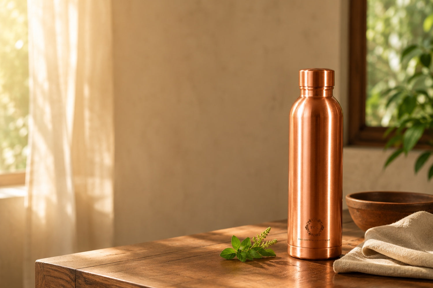 COPPER WATER BOTTLE  ON TABLE PREMIUM