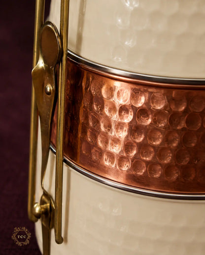 Handcrafted Enamel, Copper & Brass Tiffin Carrier – 3-Tier Traditional Lunch Box