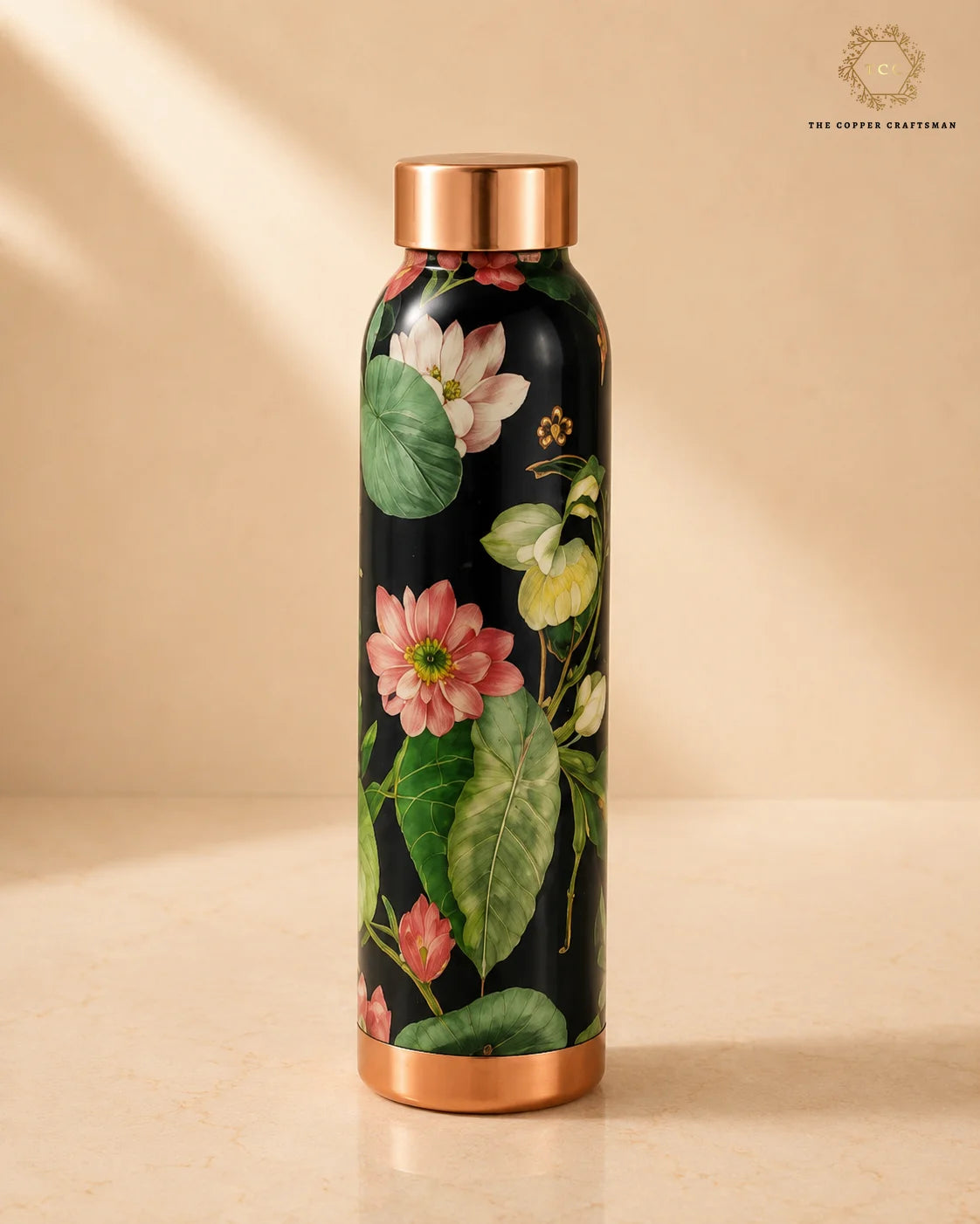 Hand-Painted Floral Enamel Copper Bottle – 1000 ML