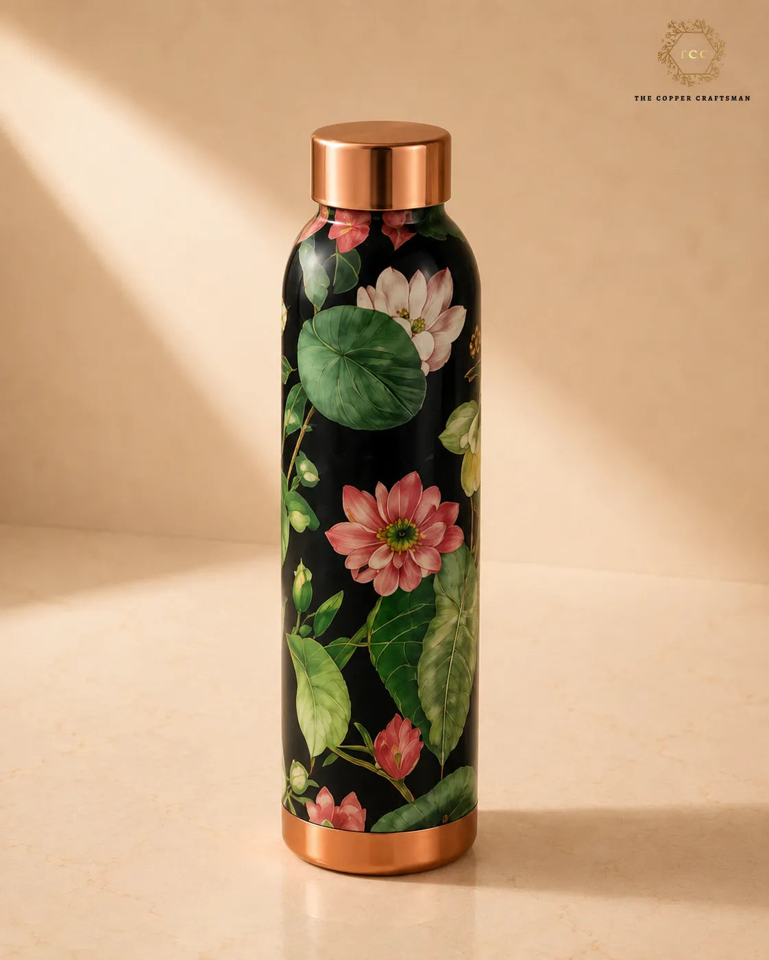 Hand-Painted Floral Enamel Copper Bottle – 1000 ML
