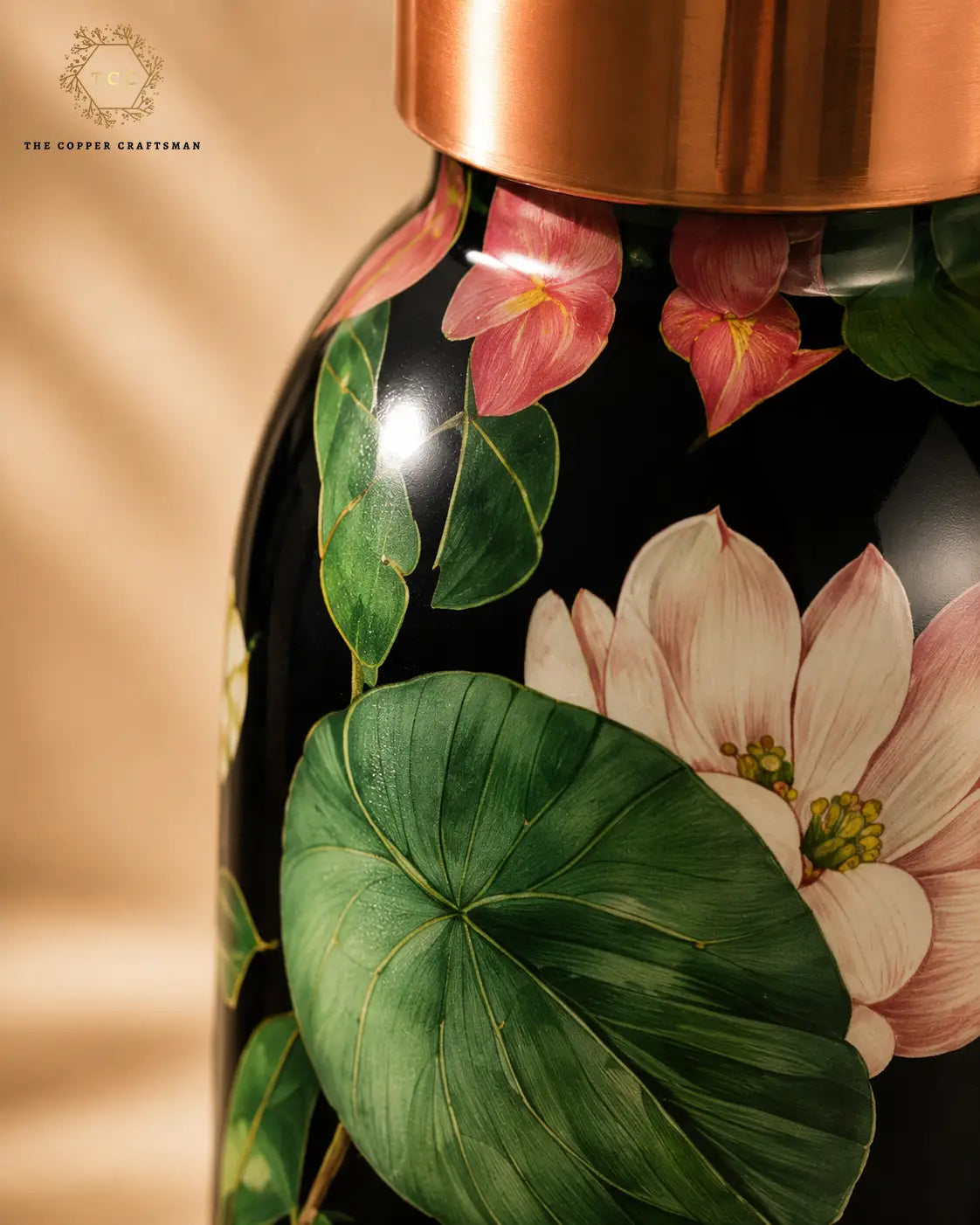 Hand-Painted Floral Enamel Copper Bottle – 1000 ML