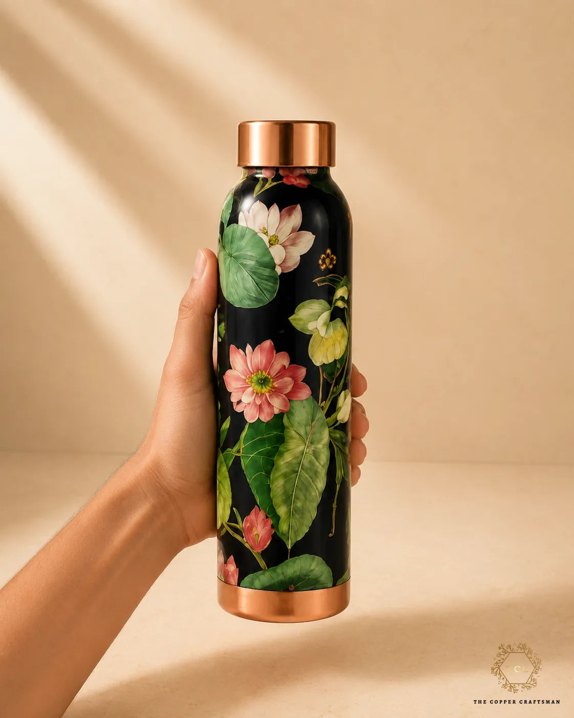 Hand-Painted Floral Enamel Copper Bottle – 1000 ML