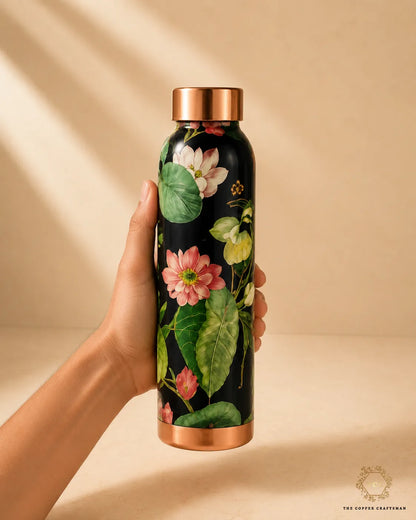 Hand-Painted Floral Enamel Copper Bottle – 1000 ML