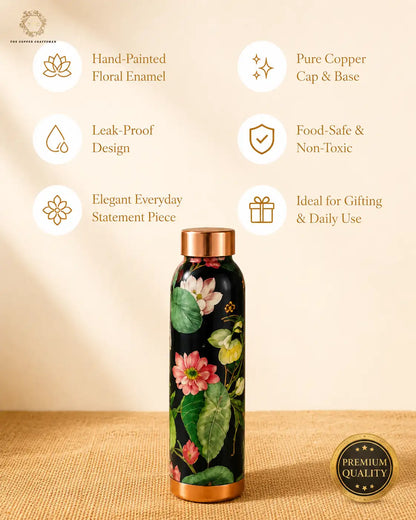 Hand-Painted Floral Enamel Copper Bottle – 1000 ML