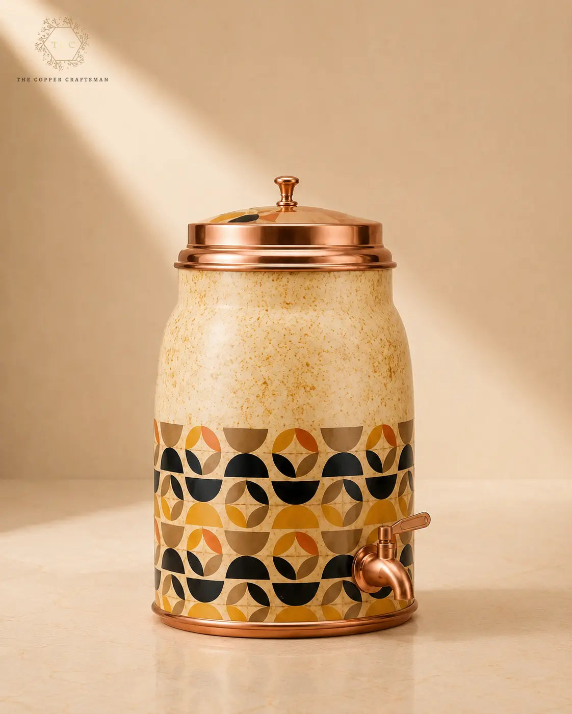 8 Litre Ceramic Water Dispenser with Copper Tap – Geometric Pattern