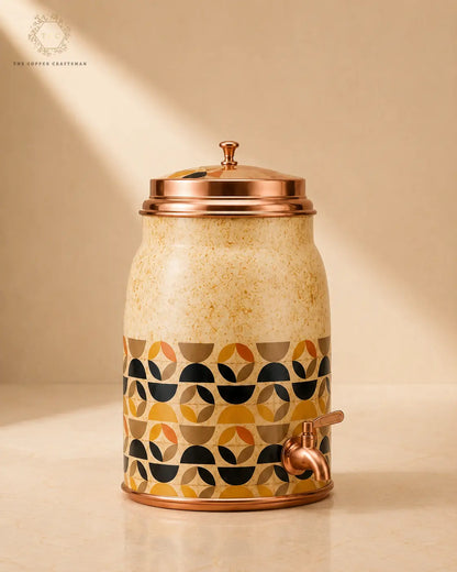 8 Litre Ceramic Water Dispenser with Copper Tap – Geometric Pattern