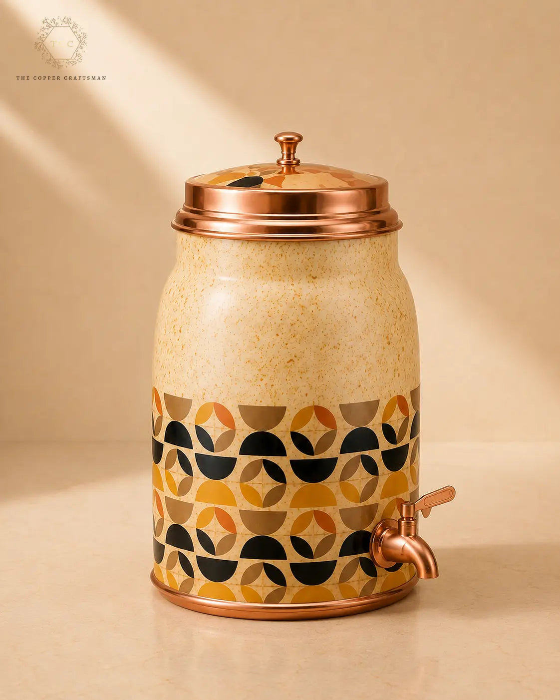 8 Litre Ceramic Water Dispenser with Copper Tap – Geometric Pattern