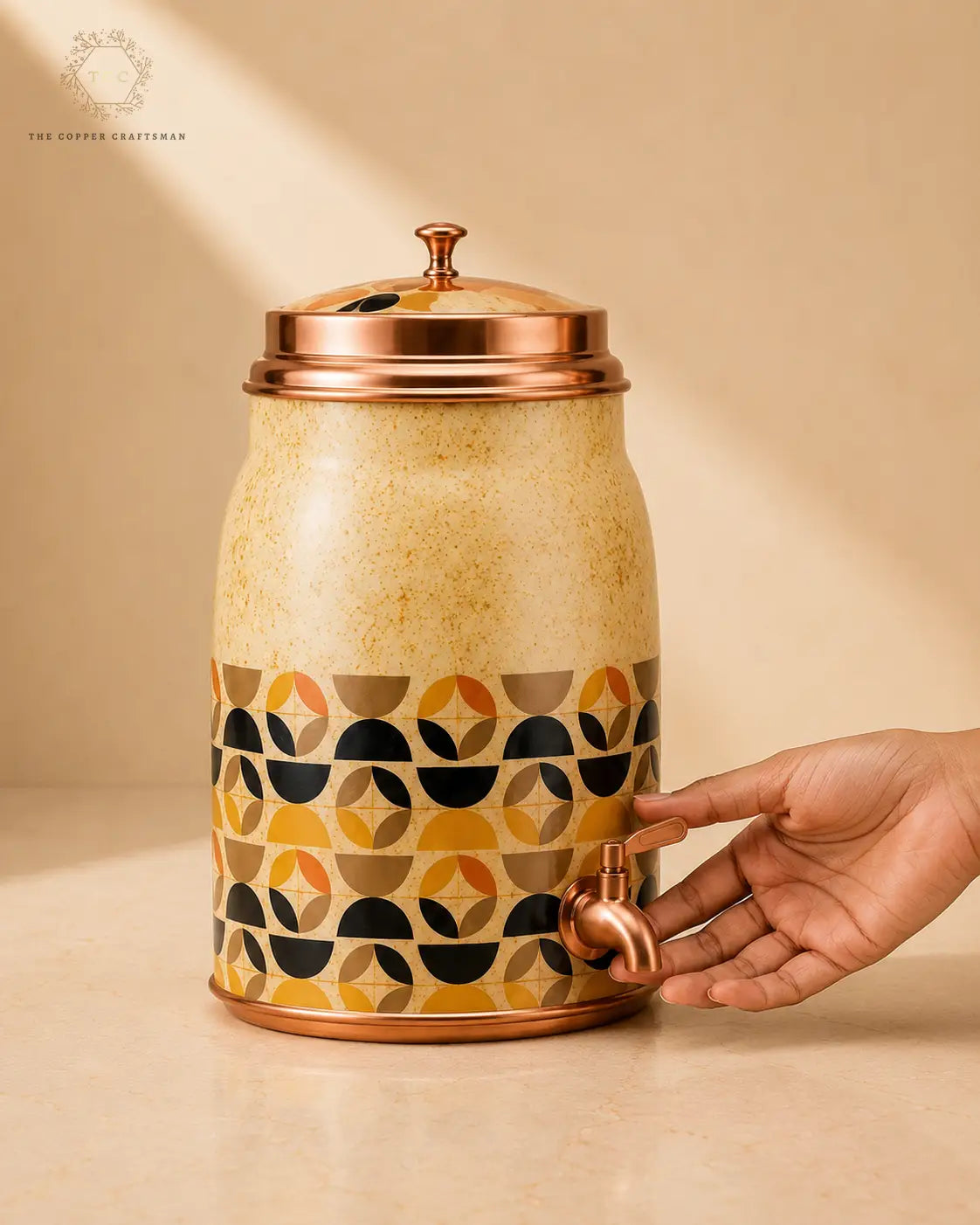 8 Litre Ceramic Water Dispenser with Copper Tap – Geometric Pattern