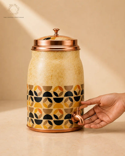 8 Litre Ceramic Water Dispenser with Copper Tap – Geometric Pattern