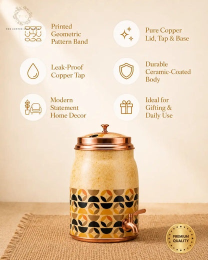8 Litre Ceramic Water Dispenser with Copper Tap – Geometric Pattern