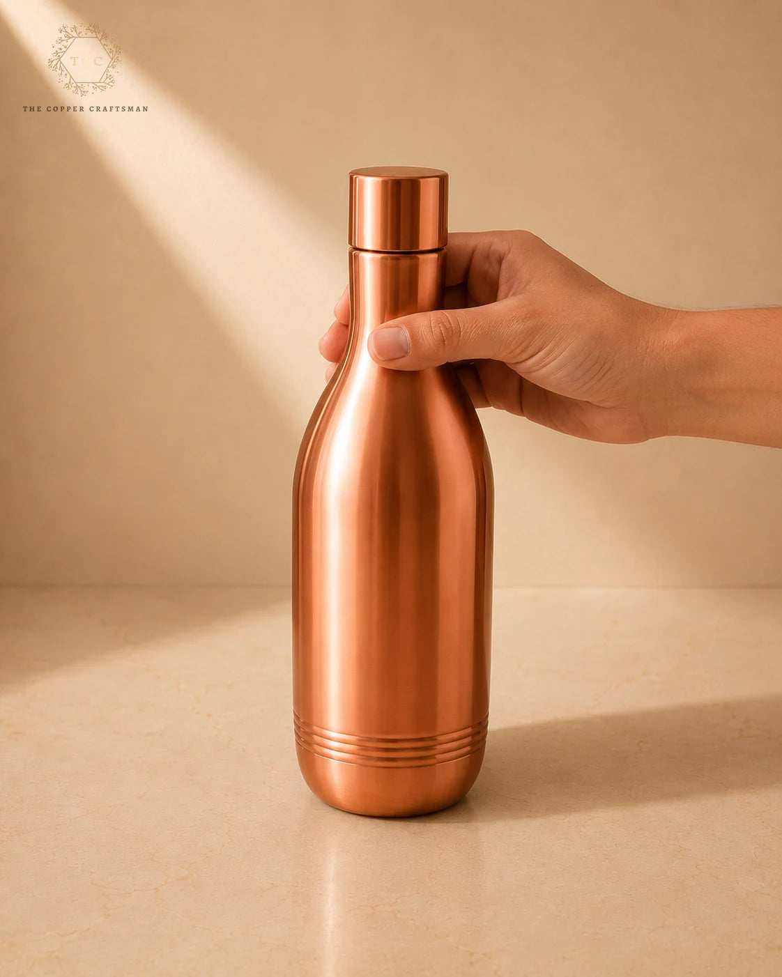99% Pure Copper Water Bottle – Elegant Curved Design, 950 ML