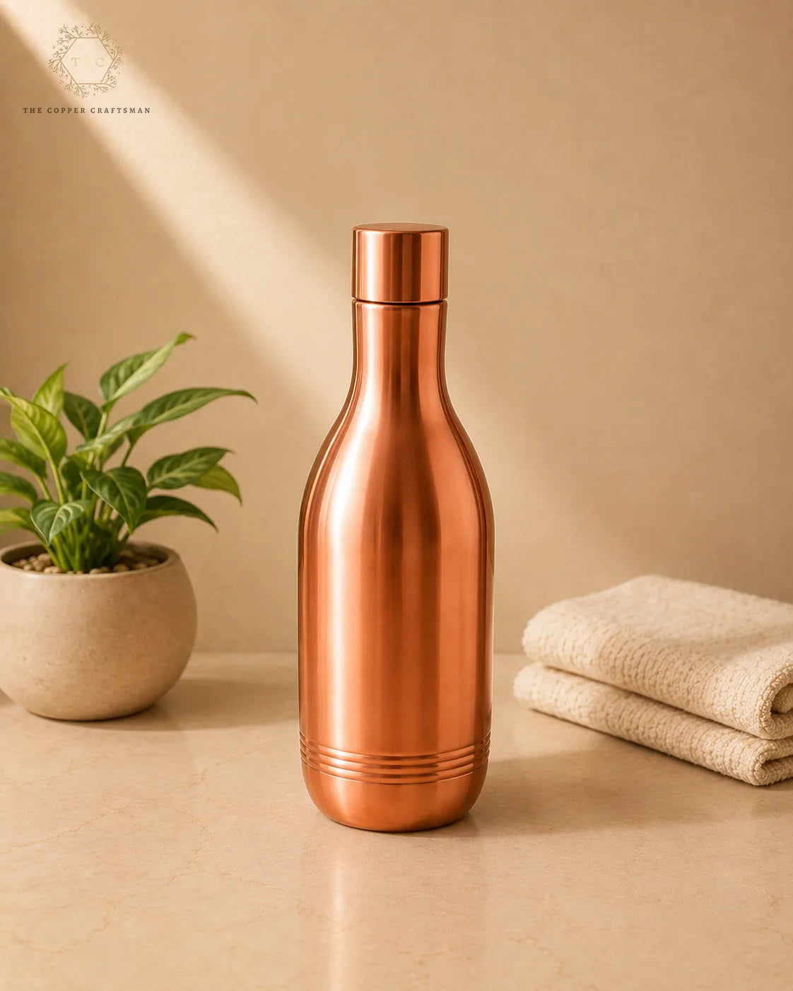 99% Pure Copper Water Bottle – Elegant Curved Design, 950 ML