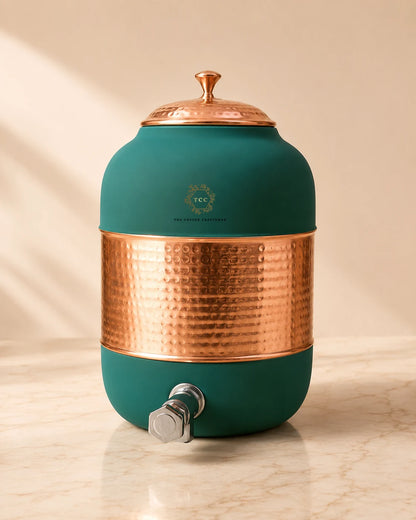 99% Pure Copper Hammered Water Dispenser with Tap – 8 Litre | Handcrafted | Ayurvedic Water Storage| The Copper Craftsman