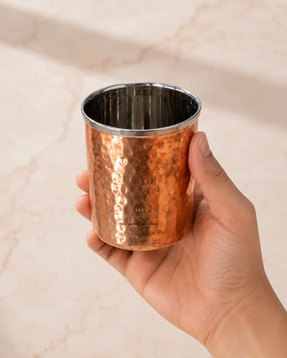 Hammered Copper Dinner Thali Set with Steel Interior – 7 Piece