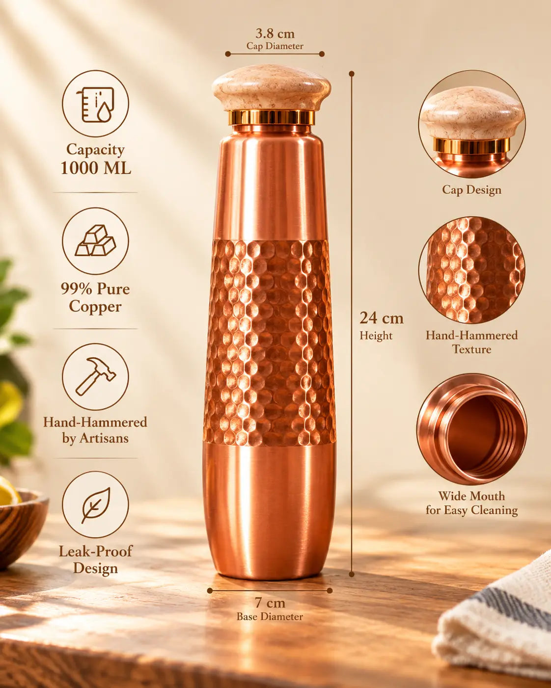 TCC_Signature_Hand-Hammered_Copper_Water_Bottle with features