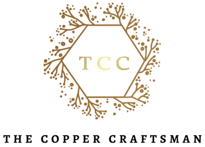 Decorative logo with 'TCC' in the center on a black background, featuring the text 'The Copper Craftsman'.