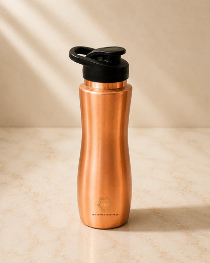Pure Copper Sipper Water Bottle with Flip Cap – 99% Pure Copper | The Copper Craftsman