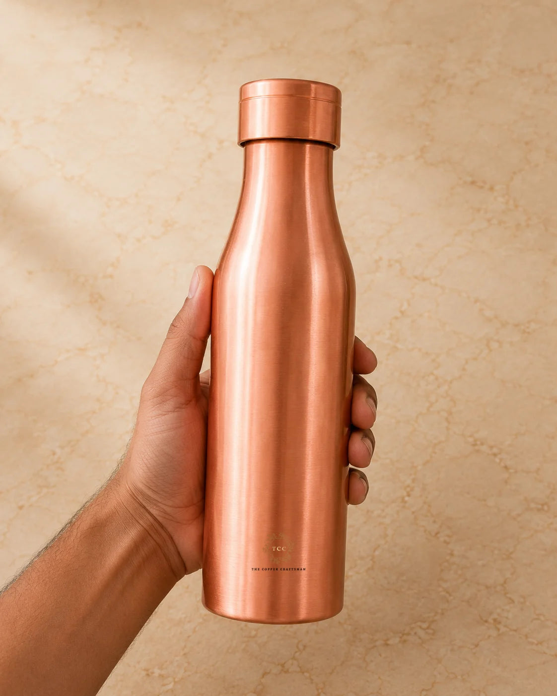 99% Pure Copper Water Bottle | Brushed Finish | Leak-Proof | 1000 ML | Handcrafted| The Copper Craftsman