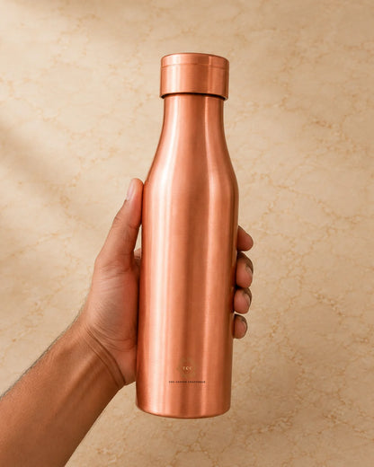 99% Pure Copper Water Bottle | Brushed Finish | Leak-Proof | 1000 ML | Handcrafted| The Copper Craftsman