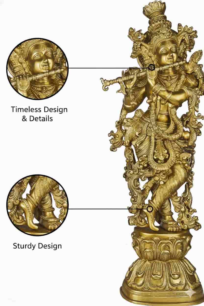 Gold-colored Radha krishna statue with detailed design on a white background