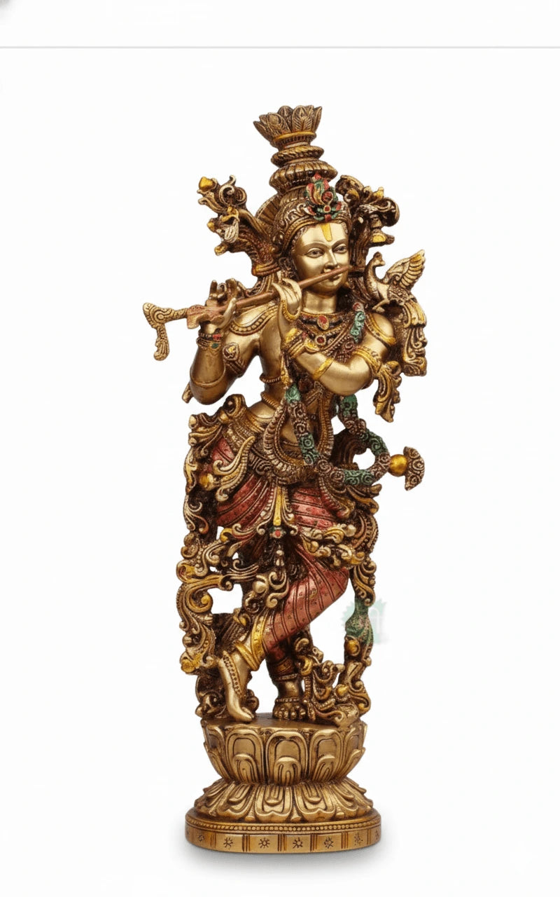 Decorative statue with intricate designs on a white background