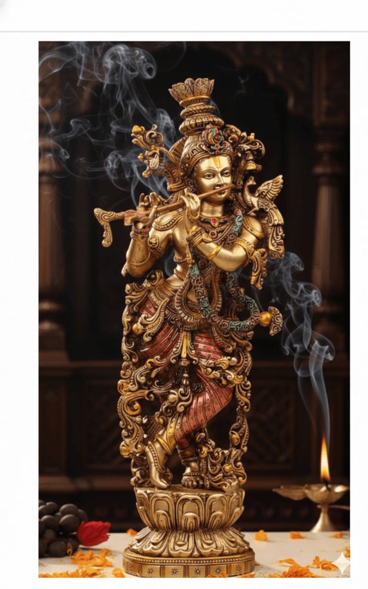 Decorative statue with intricate details and smoke in a dark setting